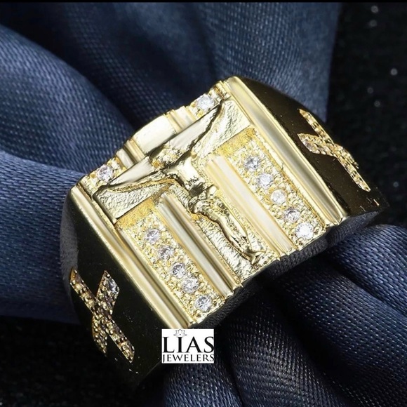 New 18k yellow gold men wedding ring Jesus ring